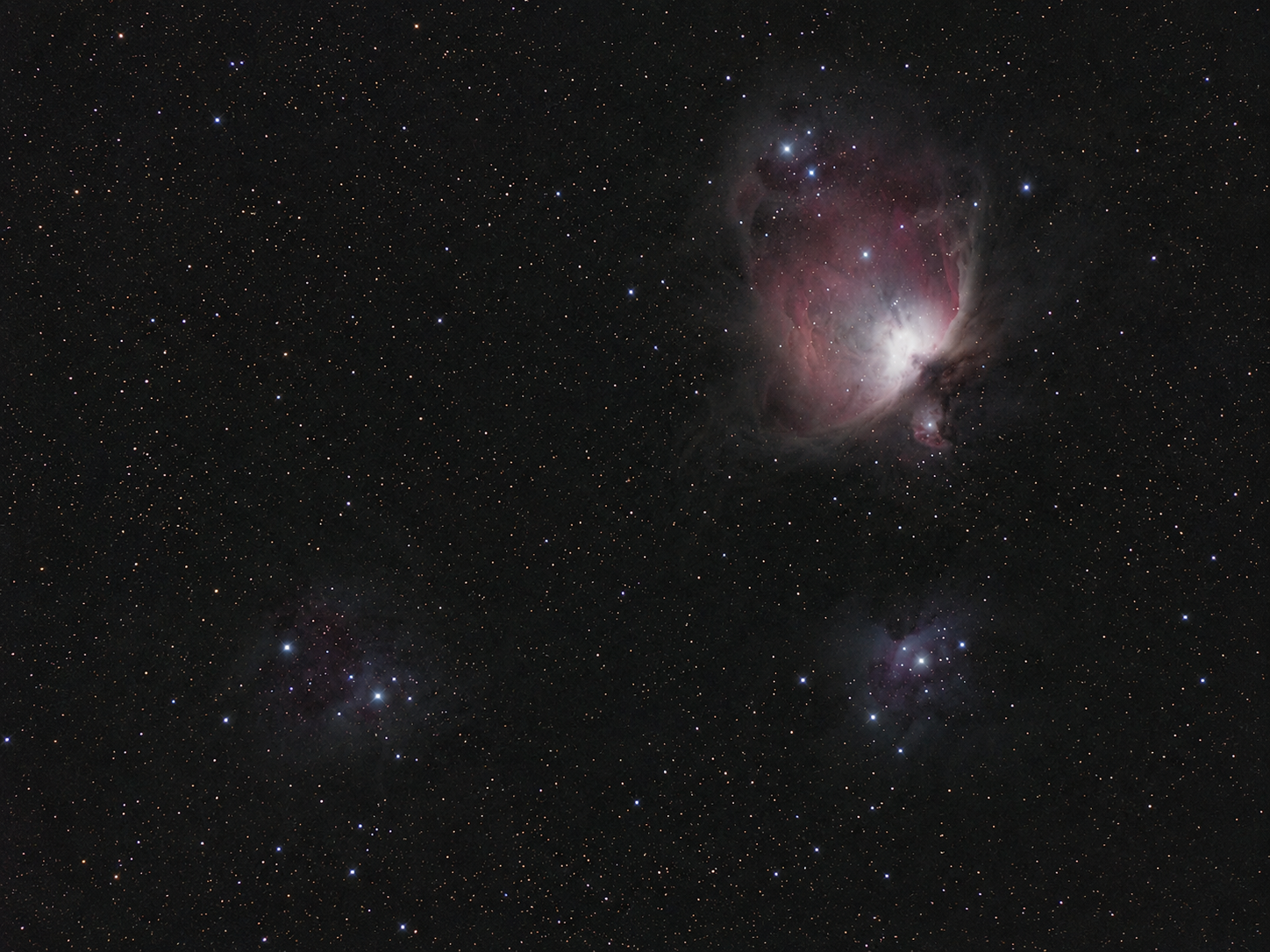 M42, the Orion Nebula, photographed using a Sky-Watcher Star Adventurer and stacked exposures.