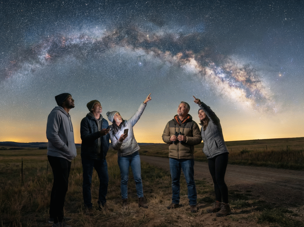 Observers looking at the night sky