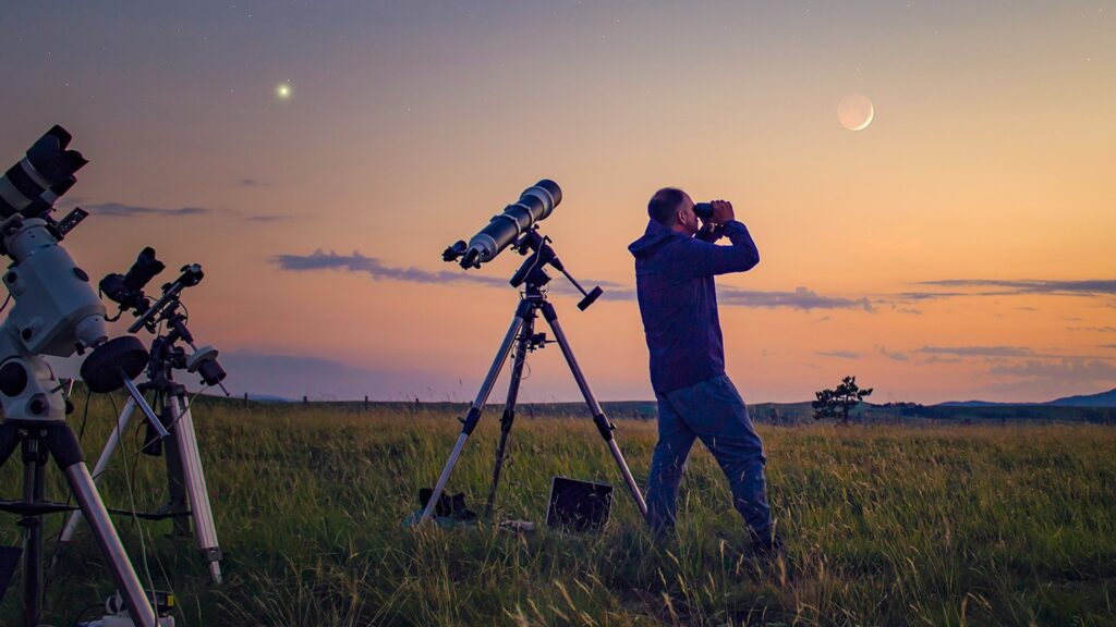 Beginner stargazing under the night sky